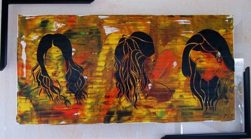 3 Demoiselles — Demoiselles (fond saumon) et dentelle de Calais